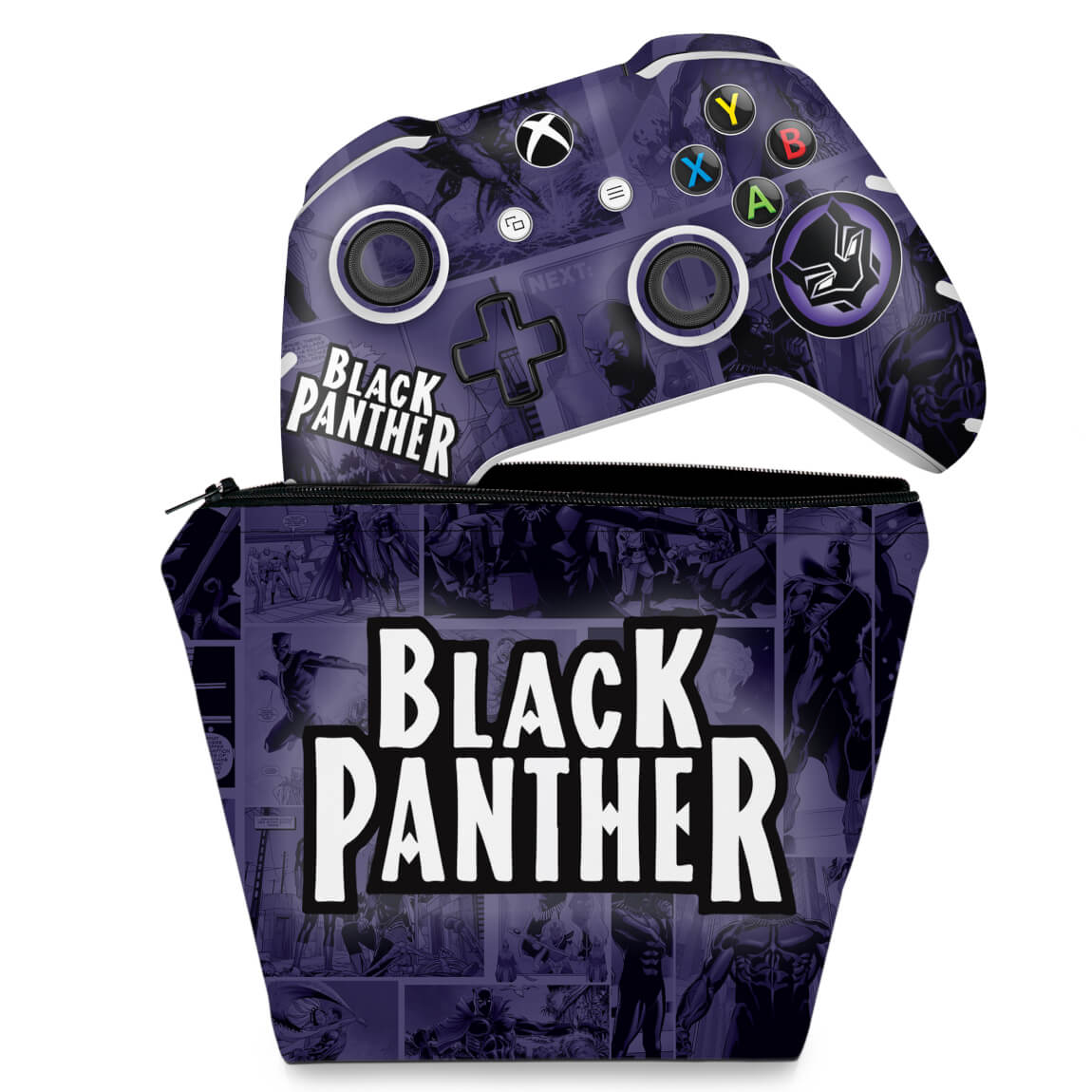KIT Capa Case e Skin Anti-Rage Xbox One Slim X Controle - Pantera Negra Comics
