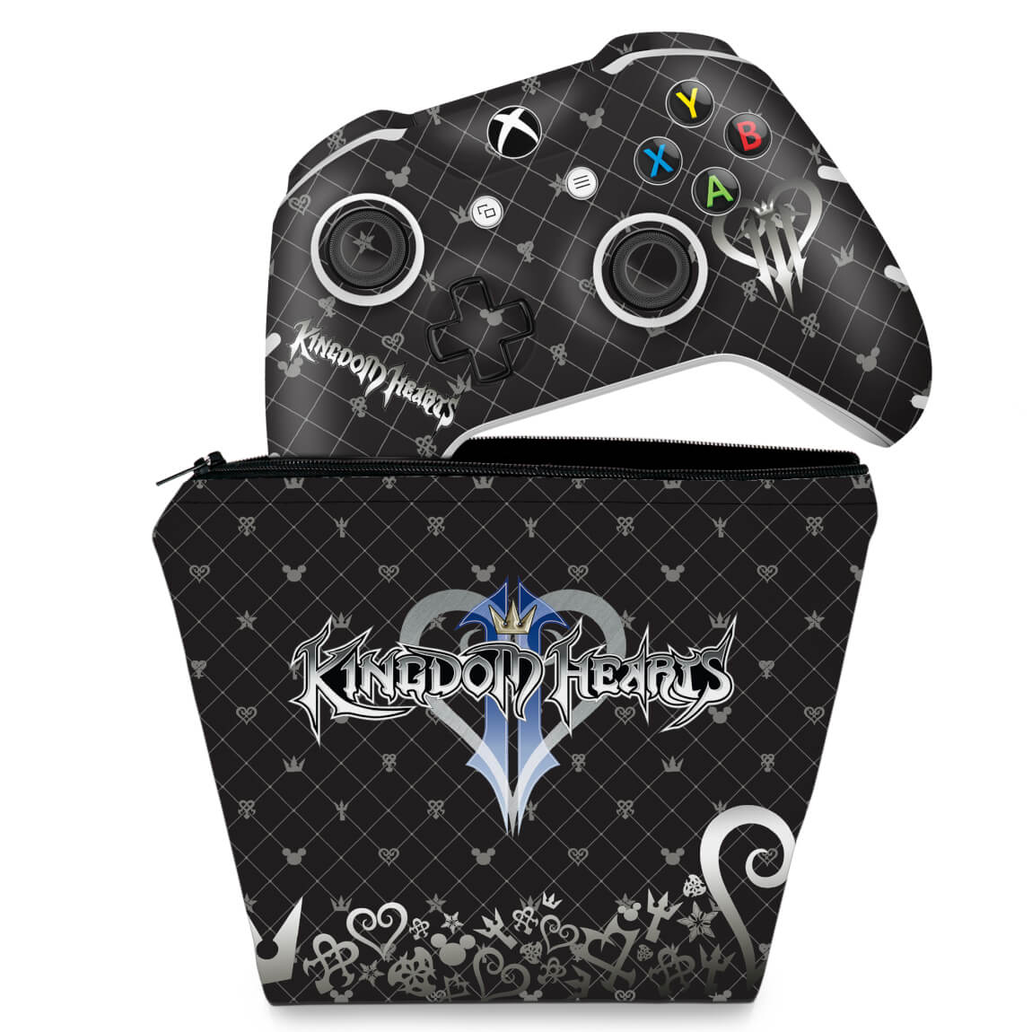 KIT Capa Case e Skin Anti-Rage Xbox One Slim X Controle - Kingdom Hearts 3 III