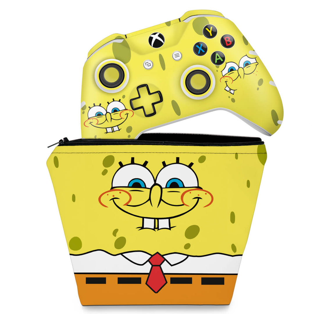 KIT Capa Case e Skin Anti-Rage Xbox One Slim X Controle - Bob Esponja