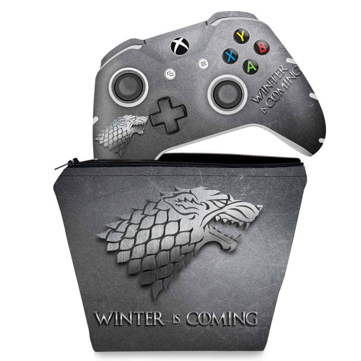 KIT Capa Case e Skin Anti-Rage Xbox One Slim X Controle - Game Of Thrones Stark