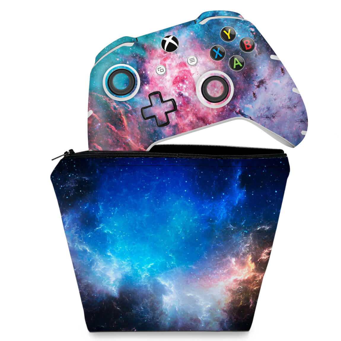 KIT Capa Case e Skin Anti-Rage Xbox One Slim X Controle - Universo Cosmos