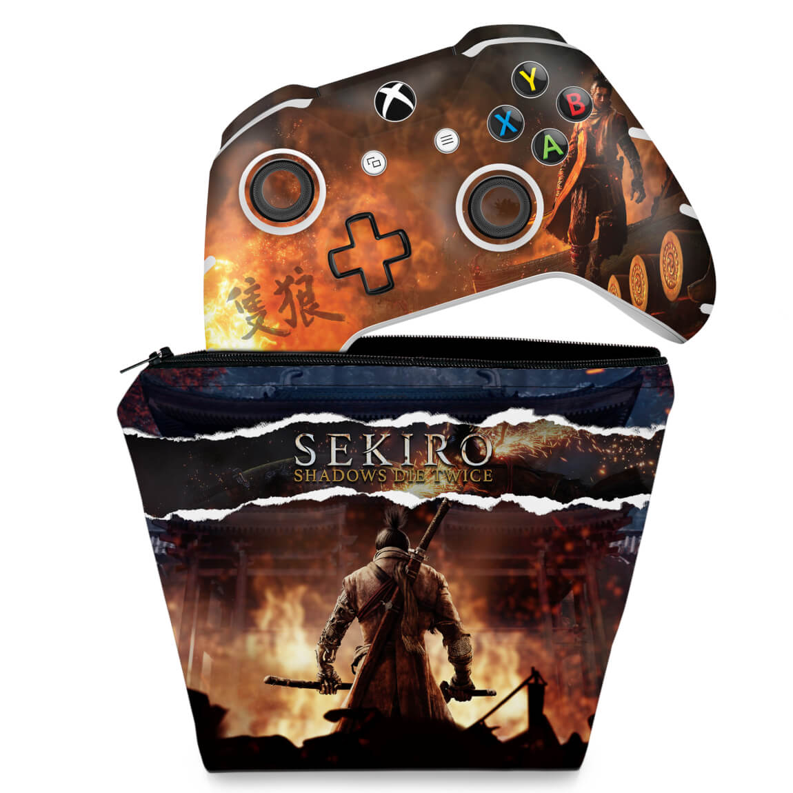 KIT Capa Case e Skin Anti-Rage Xbox One Slim X Controle - Sekiro