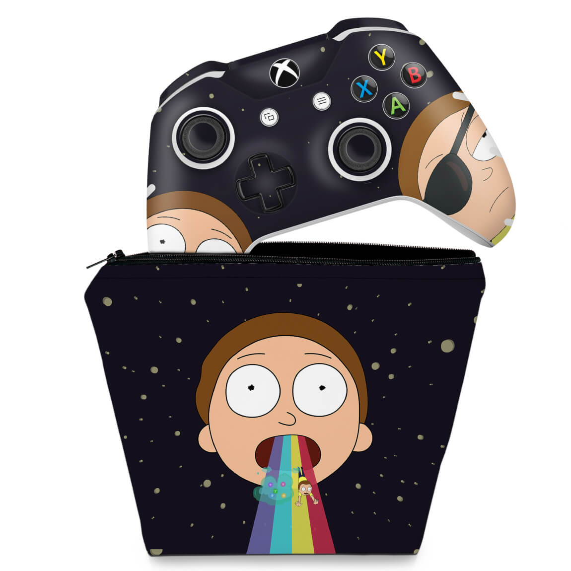 KIT Capa Case e Skin Anti-Rage Xbox One Slim X Controle - Morty Rick and Morty