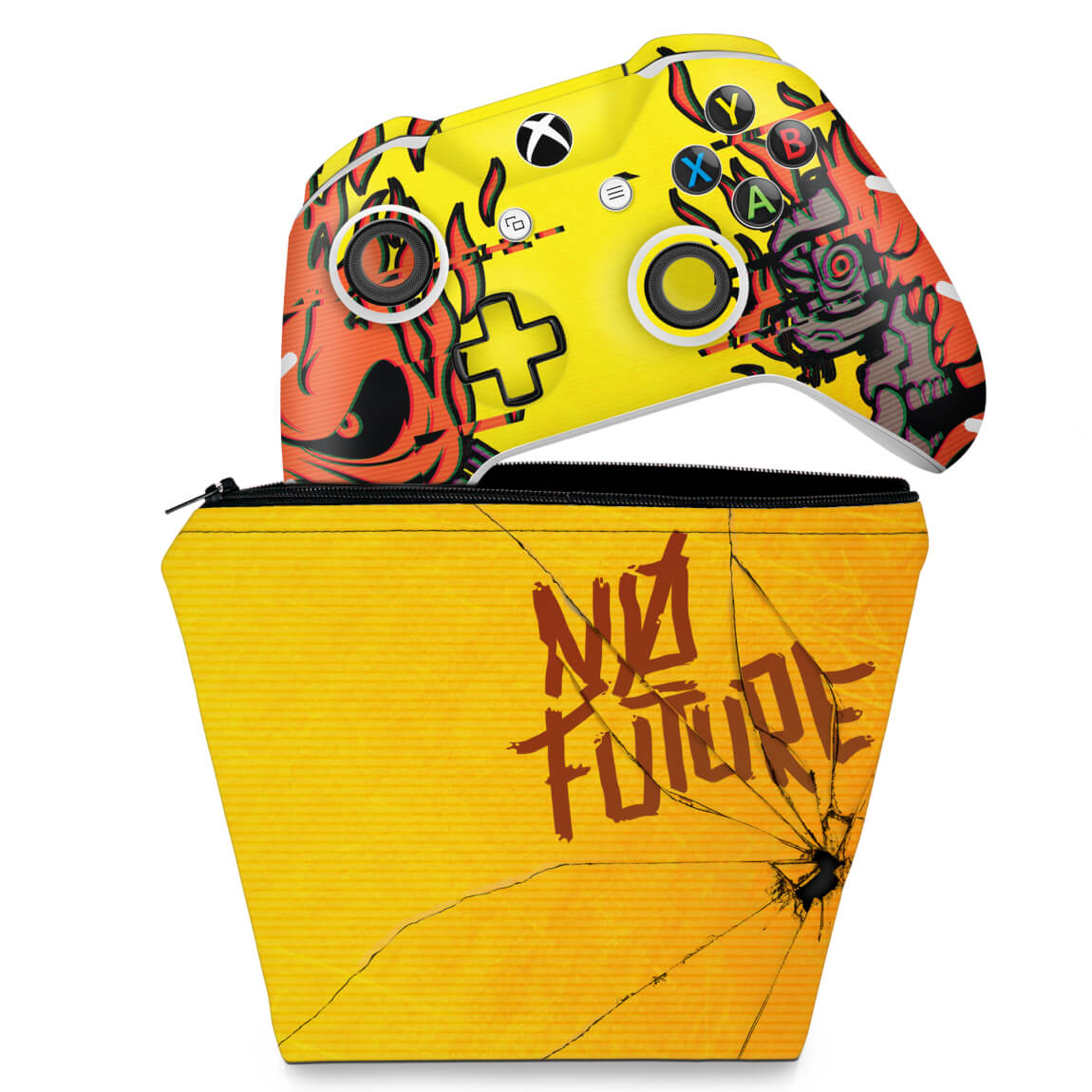 KIT Capa Case e Skin Anti-Rage Xbox One Slim X Controle - Cyberpunk 2077