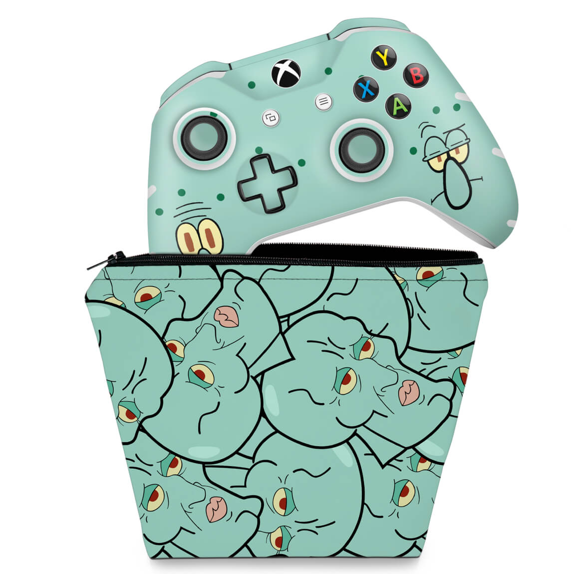 KIT Capa Case e Skin Anti-Rage Xbox One Slim X Controle - Lula Molusco Bob Esponja