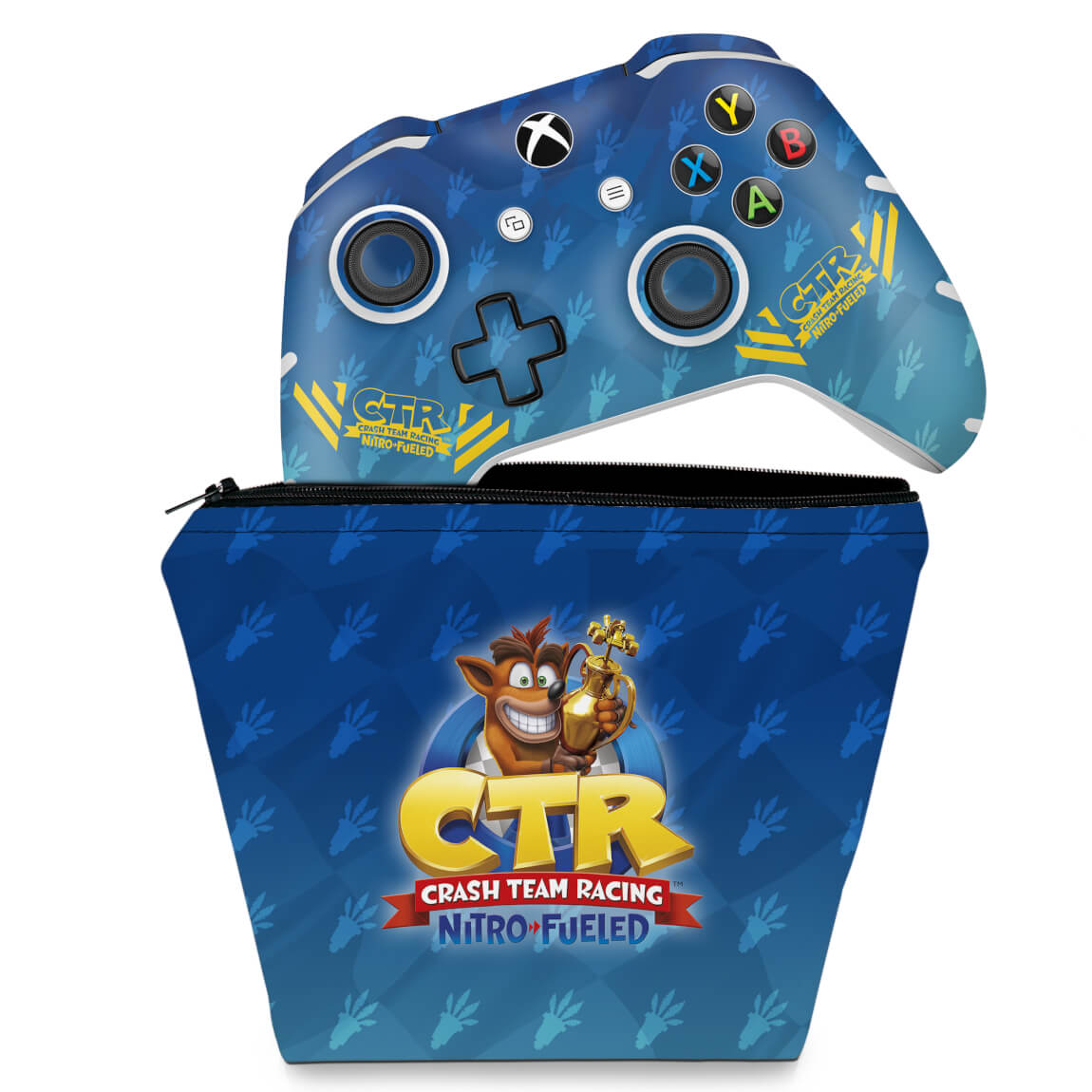 KIT Capa Case e Skin Anti-Rage Xbox One Slim X Controle - Crash Team Racing CTR