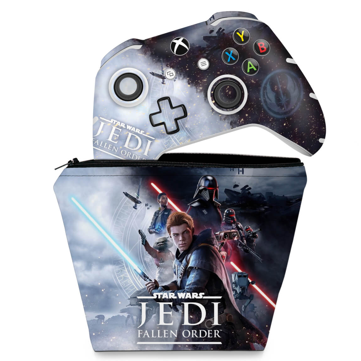 KIT Capa Case e Skin Anti-Rage Xbox One Slim X Controle - Star Wars Jedi Fallen Order