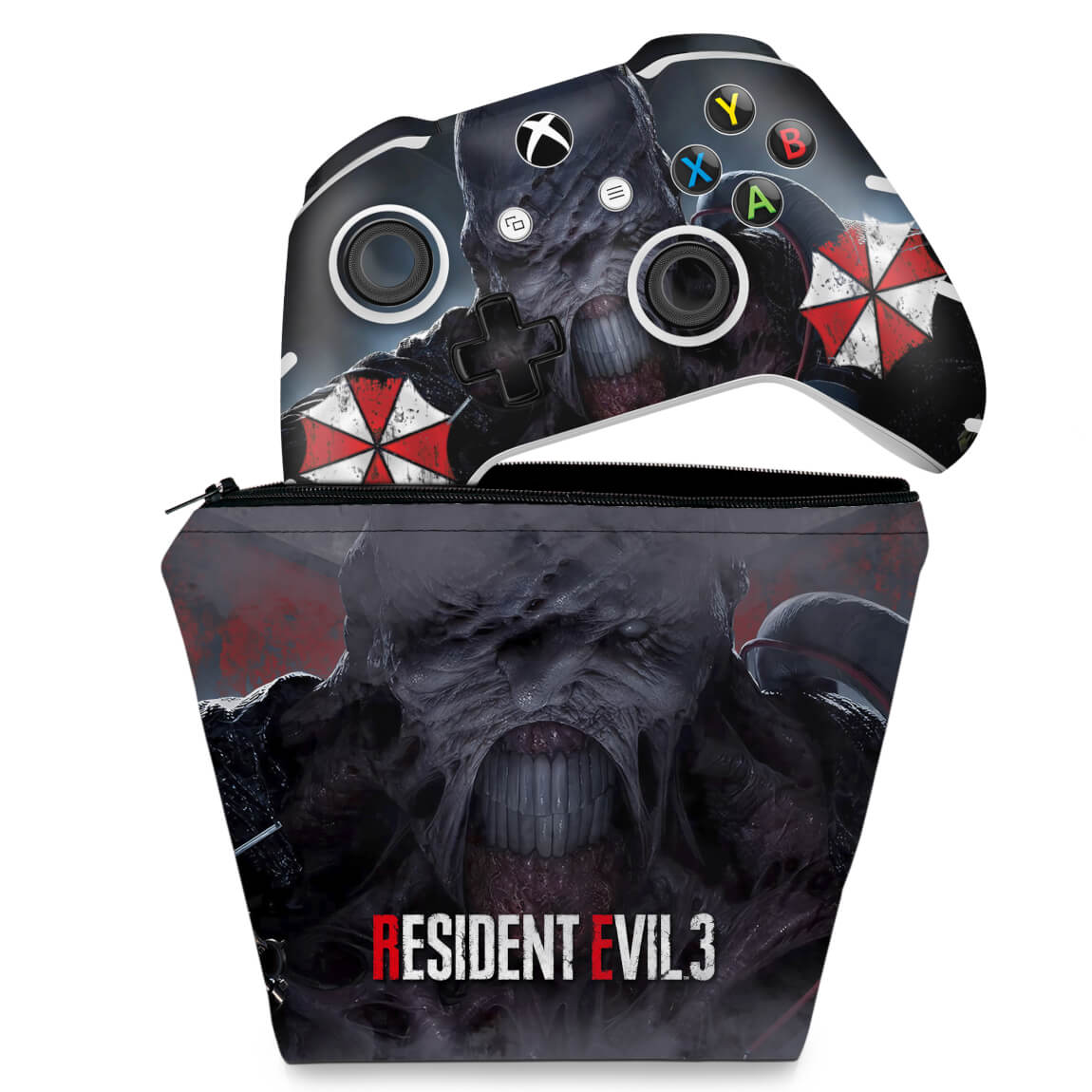 KIT Capa Case e Skin Anti-Rage Xbox One Slim X Controle - Resident Evil 3 Remake