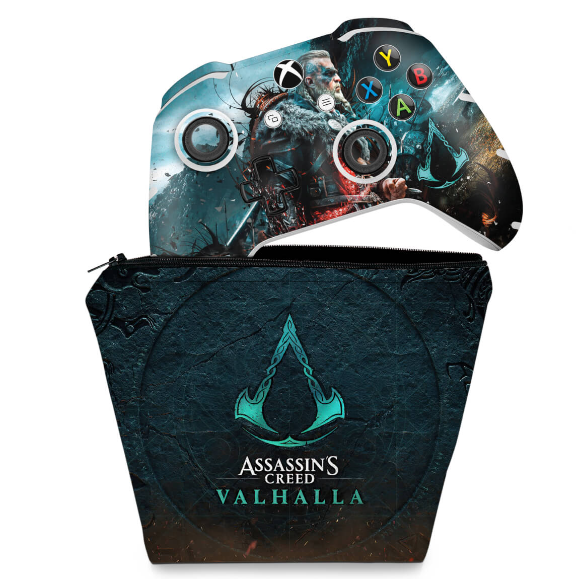 KIT Capa Case e Skin Anti-Rage Xbox One Slim X Controle - Assassin's Creed Valhalla