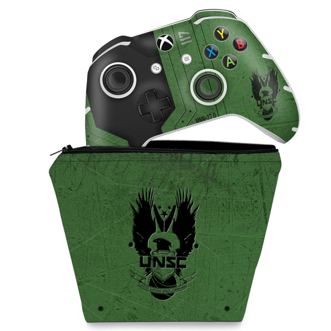 KIT Capa Case e Skin Anti-Rage Xbox One Slim X Controle - Halo Infinite