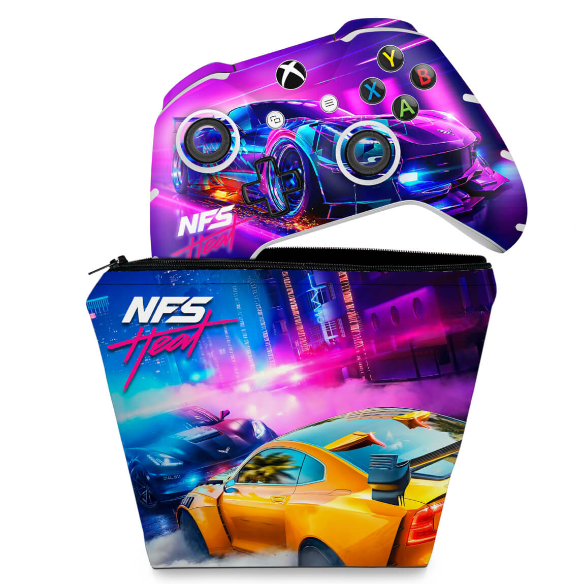 KIT Capa Case e Skin Anti-Rage Xbox One Slim X Controle - Need For Speed Heat