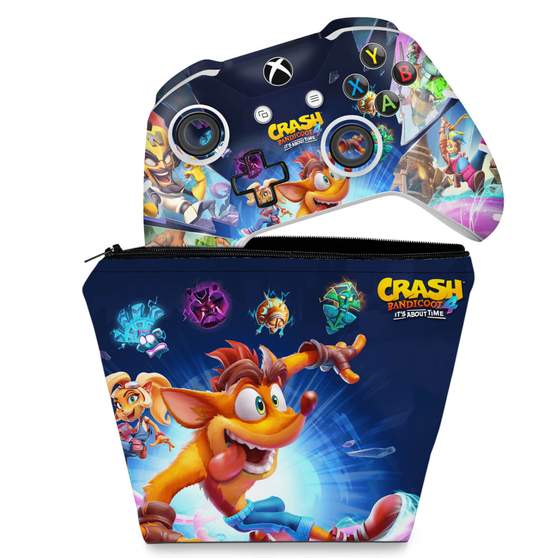 KIT Capa Case e Skin Anti-Rage Xbox One Slim X Controle - Crash Bandicoot 4