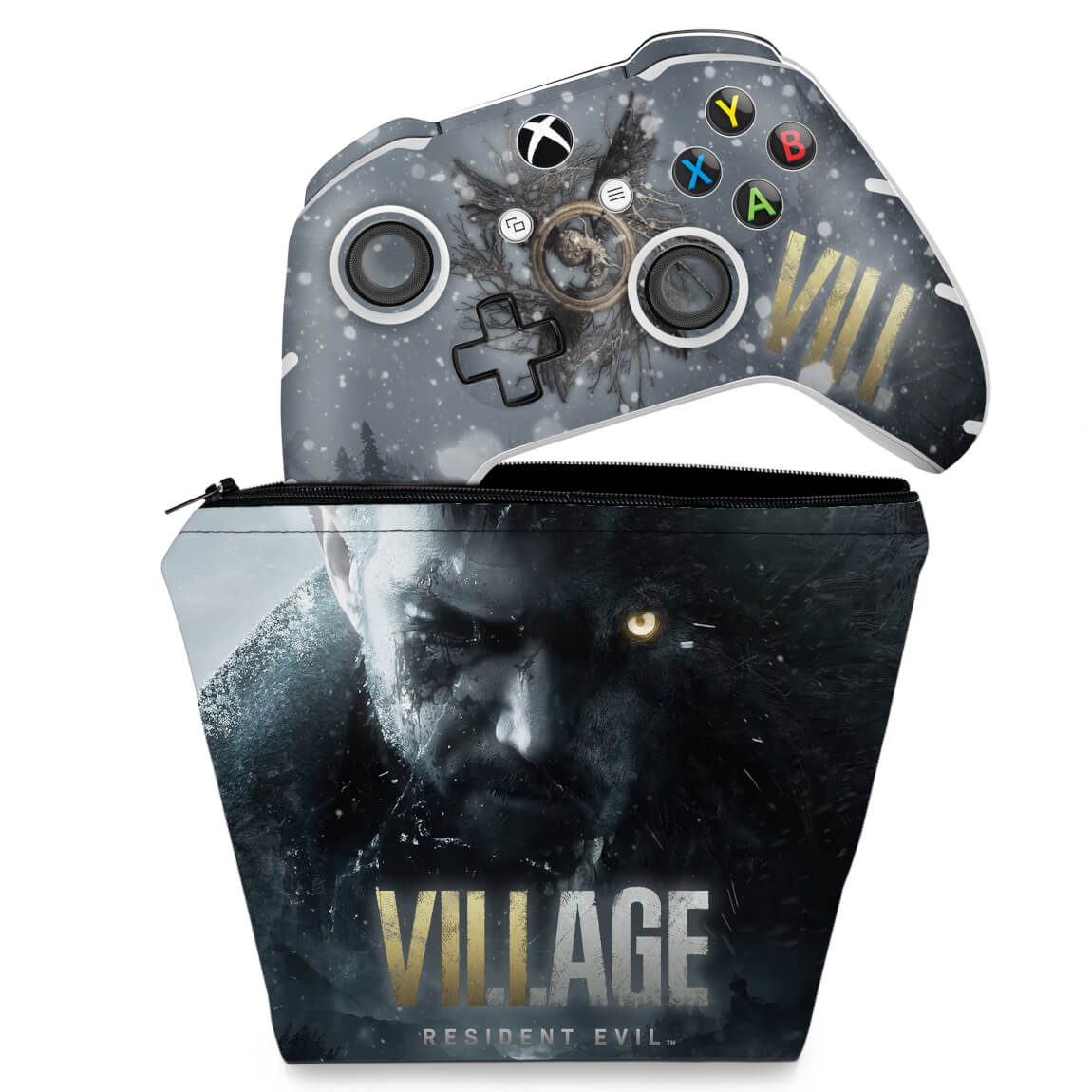 KIT Capa Case e Skin Anti-Rage Xbox One Slim X Controle - Resident Evil Village