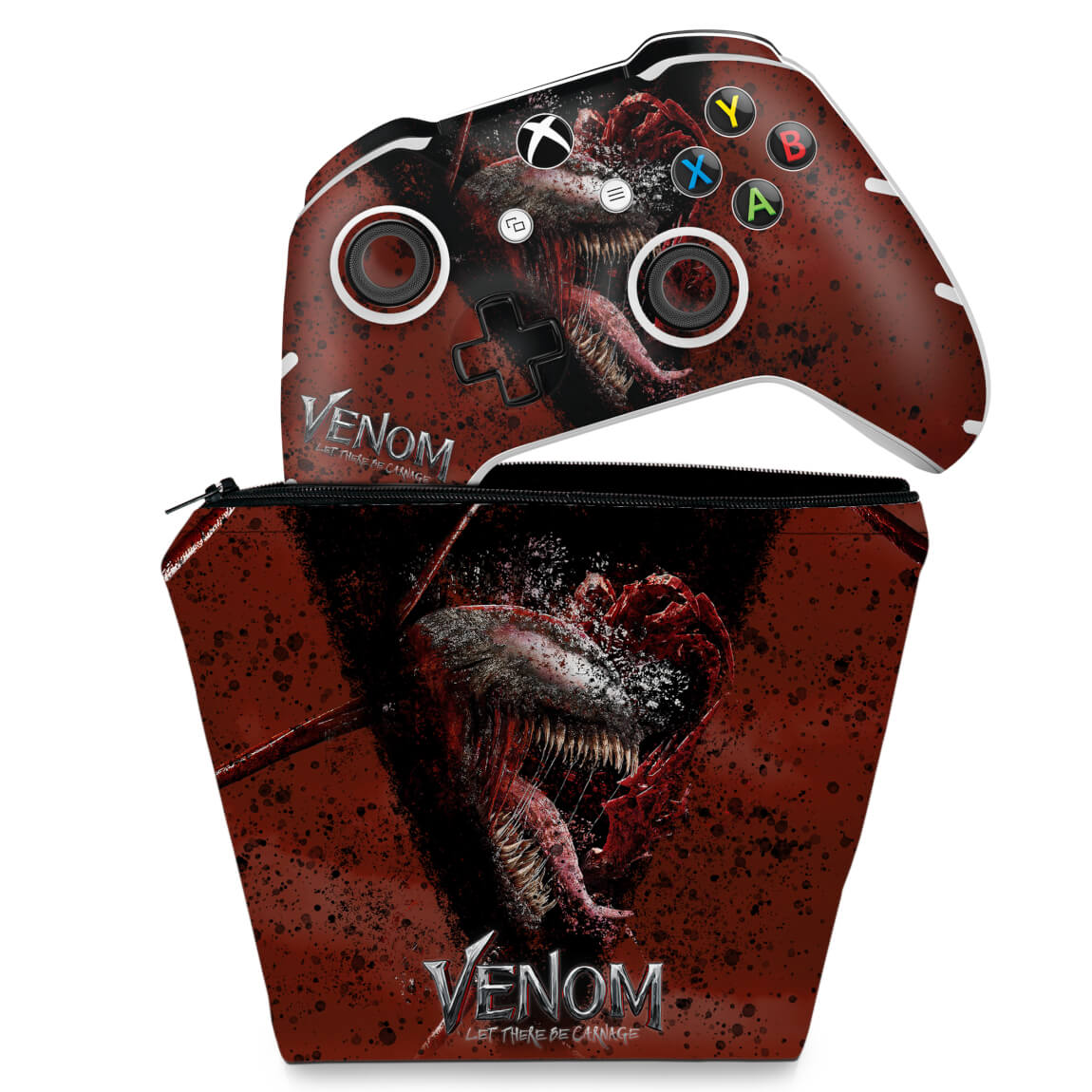 KIT Capa Case e Skin Anti-Rage Xbox One Slim X Controle - Venom Tempo de Carnificina