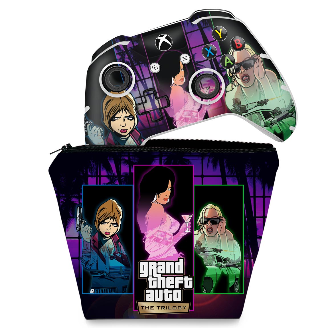 KIT Capa Case e Skin Anti-Rage Xbox One Slim X Controle - GTA The Trilogy