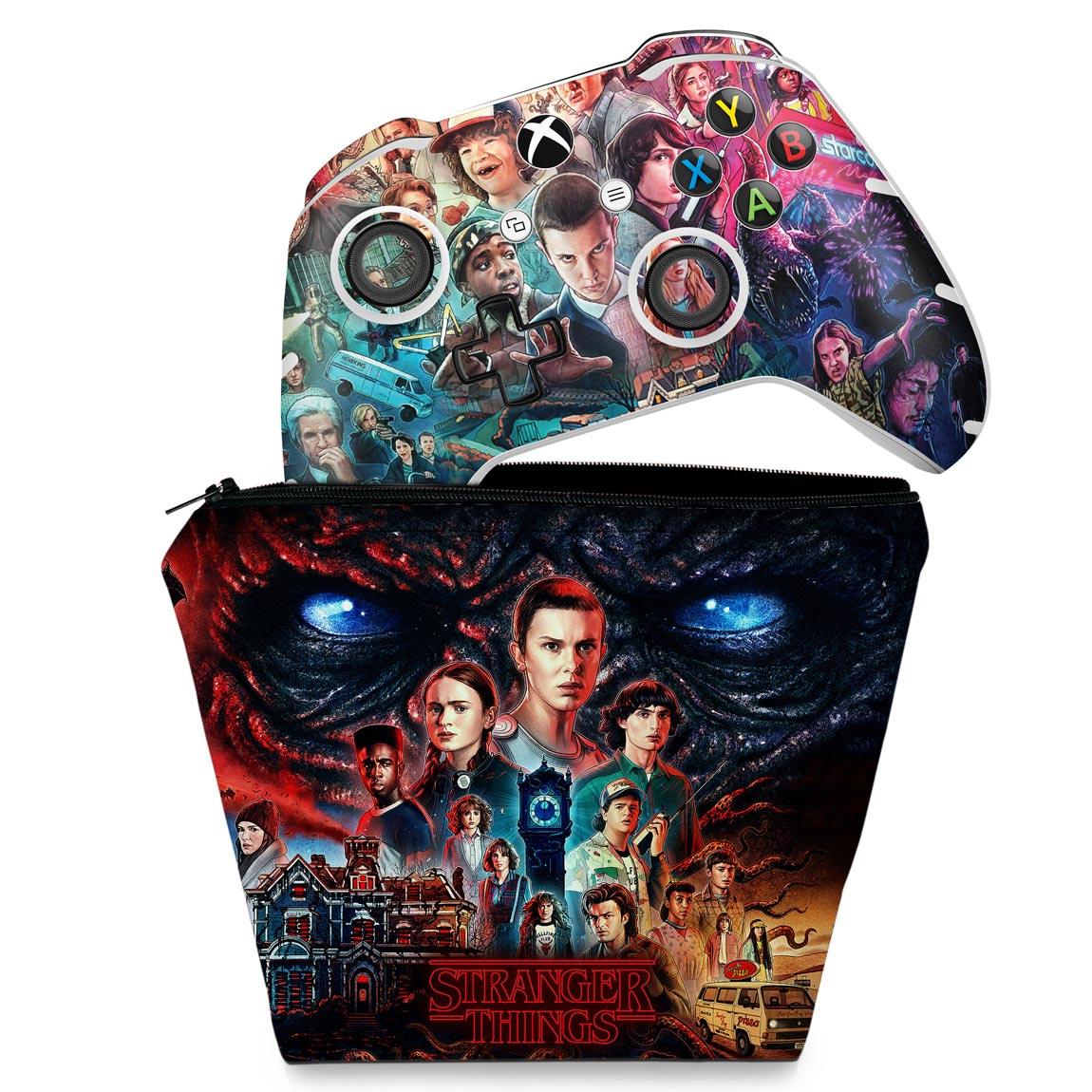 KIT Capa Case e Skin Anti-Rage Xbox One Slim X Controle - Stranger Things