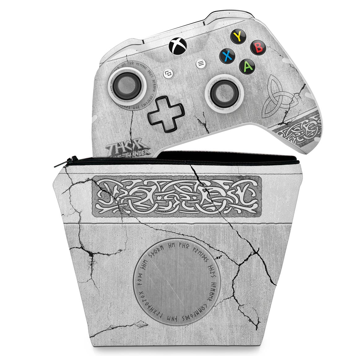 KIT Capa Case e Skin Anti-Rage Xbox One Slim X Controle - Mjolnir Thor Amor e Trovão