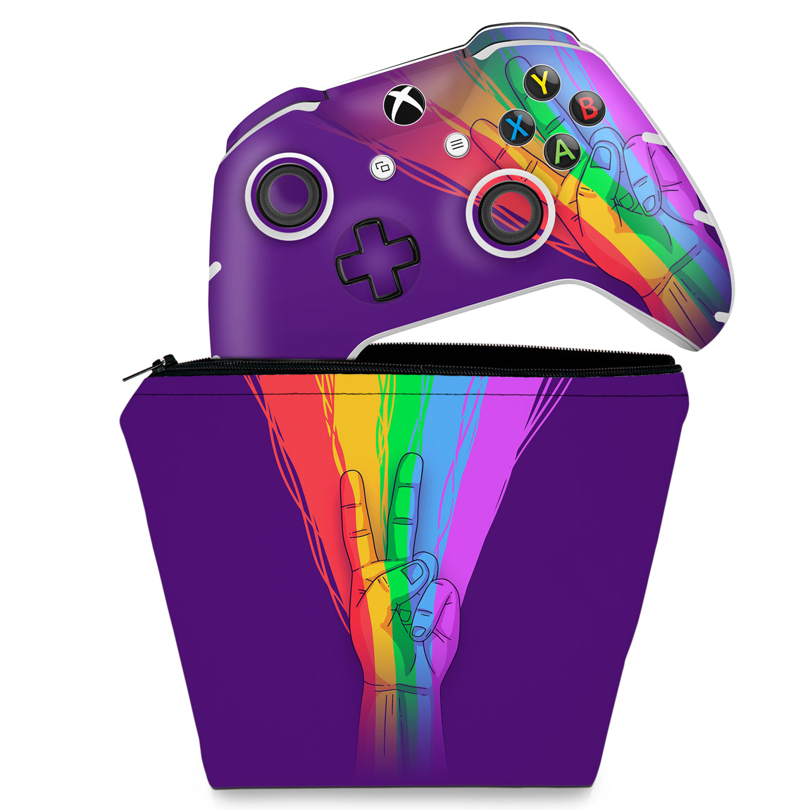 KIT Capa Case e Skin Anti-Rage Xbox One Slim X Controle - Rainbow Colors Colorido