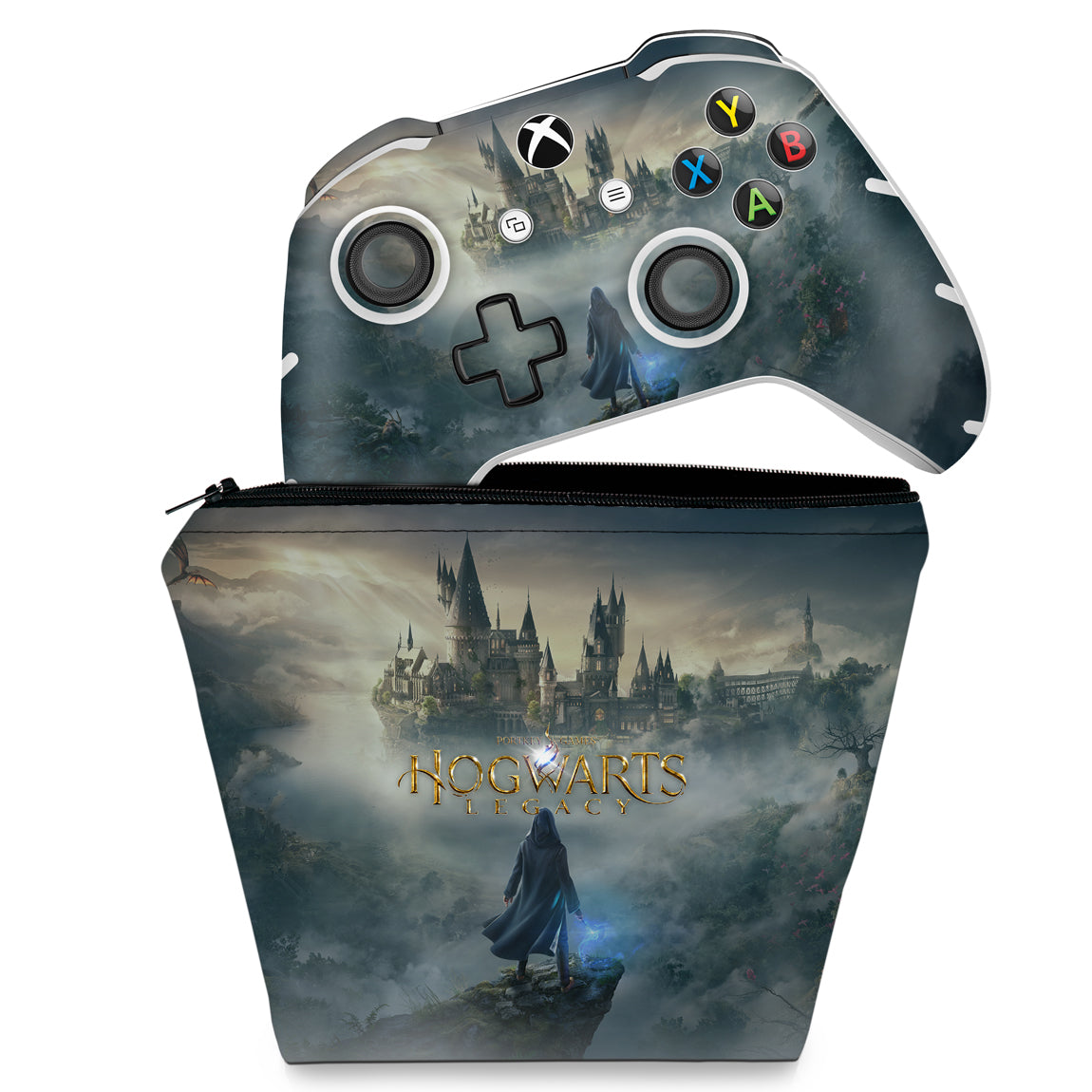 KIT Capa Case e Skin Anti-Rage Xbox One Slim X Controle - Hogwarts Legacy