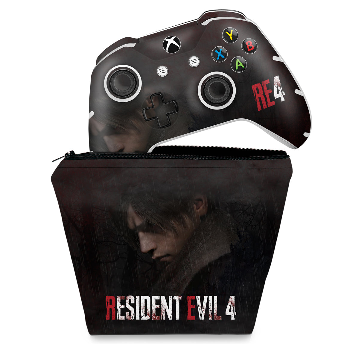 KIT Capa Case e Skin Anti-Rage Xbox One Slim X Controle - Resident Evil 4 Remake