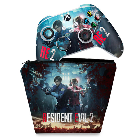 KIT Capa Case e Skin Anti-Rage Xbox Series S X Controle - Resident Evil 2 Remake