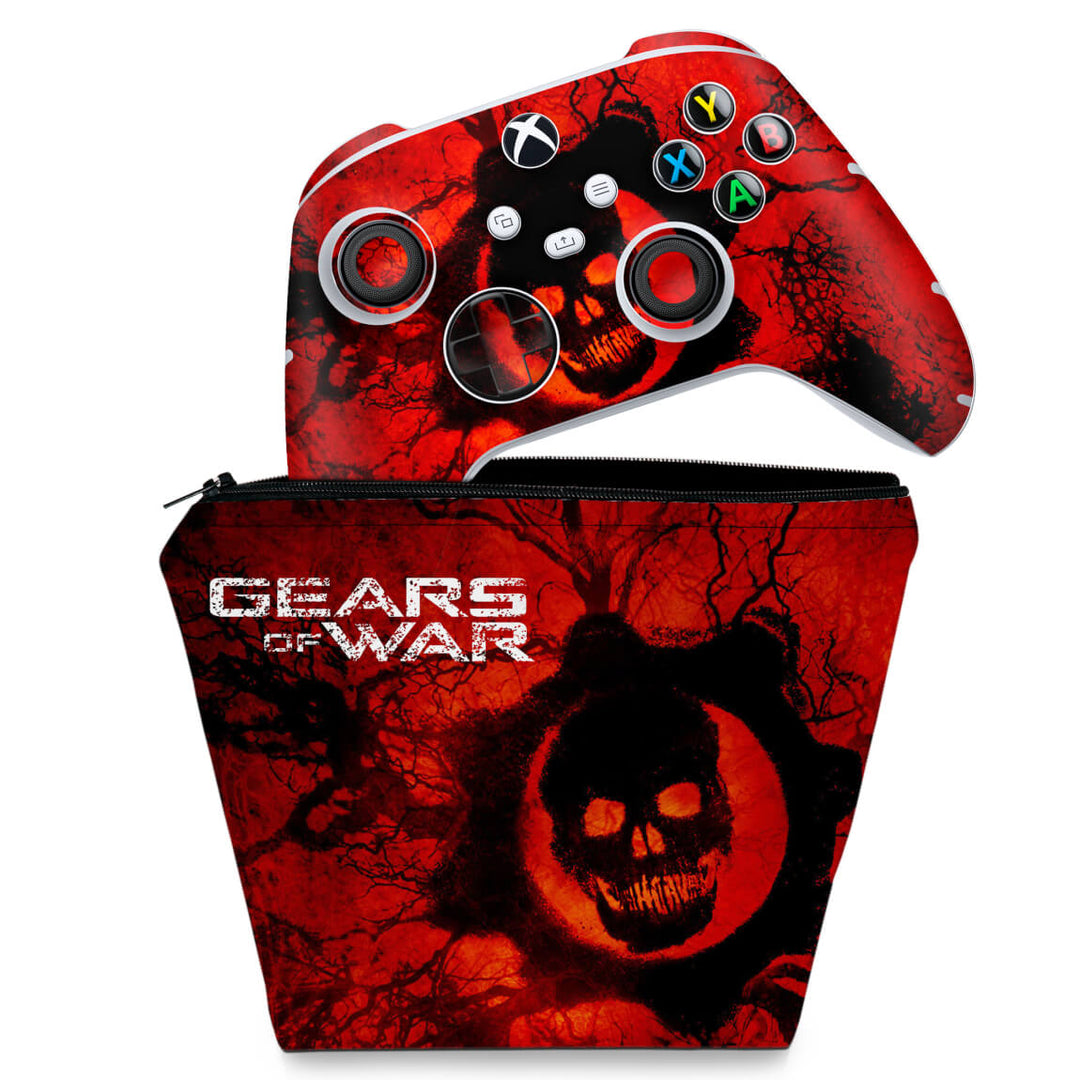 KIT Capa Case e Skin Anti-Rage Xbox Series S X Controle - Gears of War - Skull - Pop Arte Skins