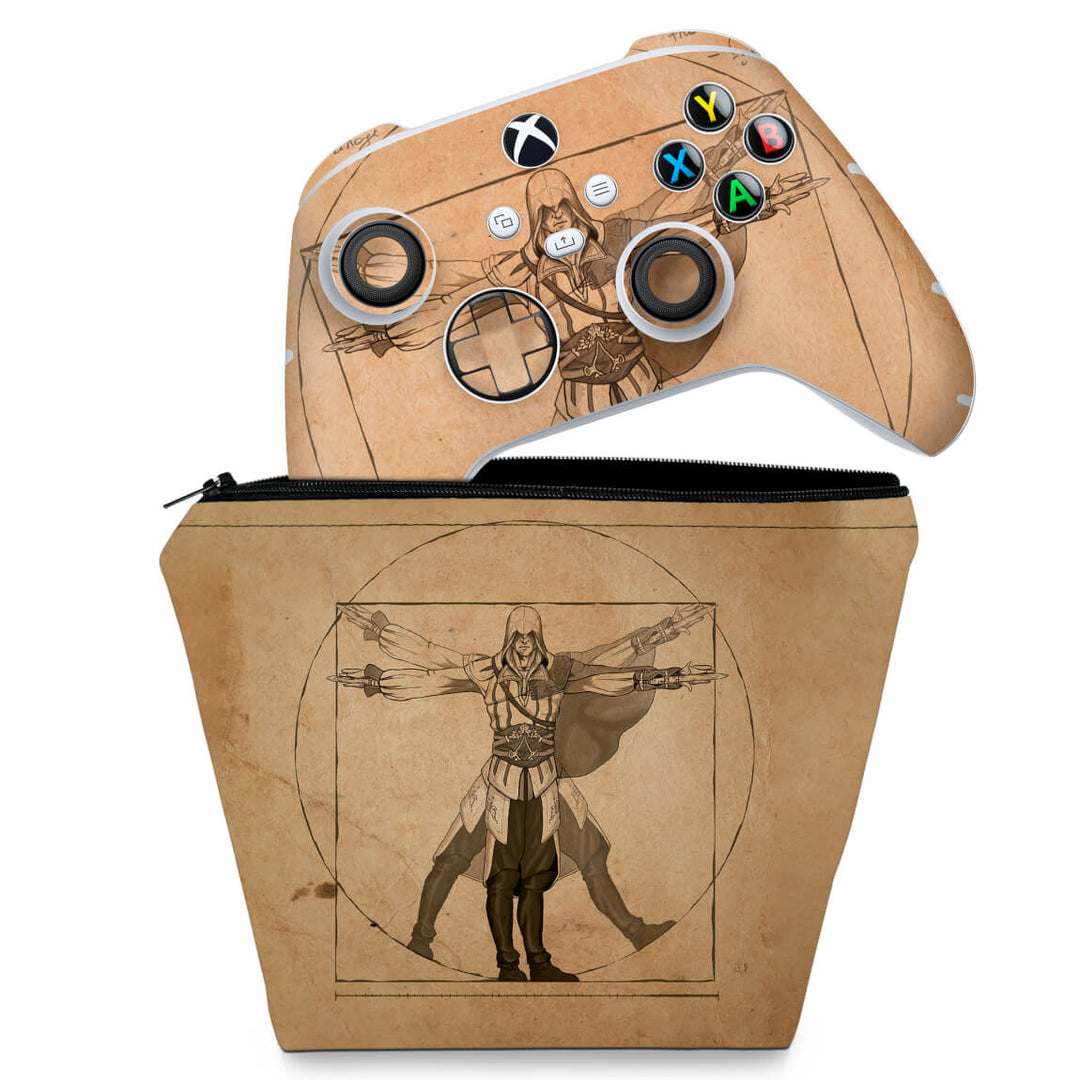 KIT Capa Case e Skin Anti-Rage Xbox Series S X Controle - Assassin’S Creed Vitruviano - Pop Arte Skins