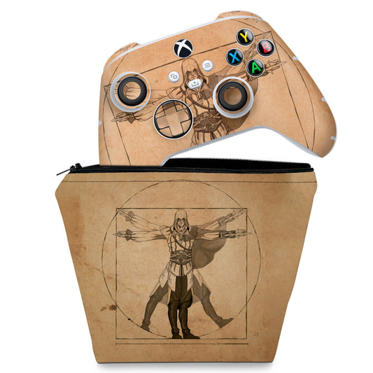 KIT Capa Case e Skin Anti-Rage Xbox Series S X Controle - Assassin’S Creed Vitruviano