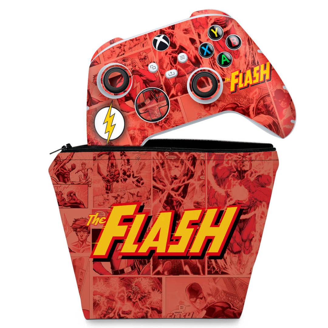 KIT Capa Case e Skin Anti-Rage Xbox Series S X Controle - The Flash Comics - Pop Arte Skins