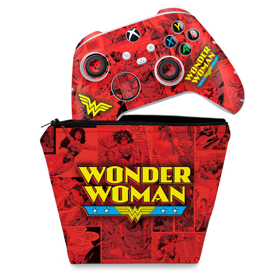 KIT Capa Case e Skin Anti-Rage Xbox Series S X Controle - Mulher Maravilha Comics - Pop Arte Skins