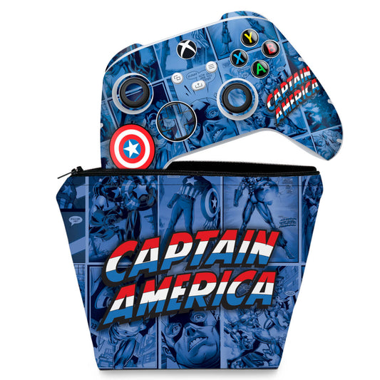 KIT Capa Case e Skin Anti-Rage Xbox Series S X Controle - Capitão América Comics