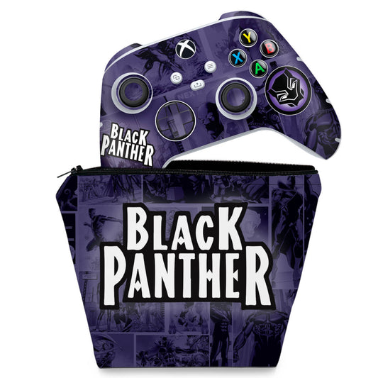 KIT Capa Case e Skin Anti-Rage Xbox Series S X Controle - Pantera Negra Comics