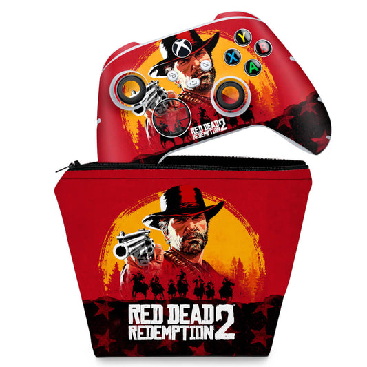 KIT Capa Case e Skin Anti-Rage Xbox Series S X Controle - Red Dead Redemption 2
