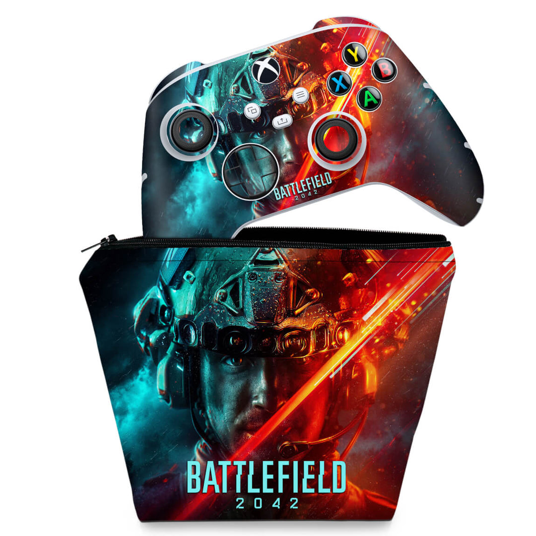 KIT Capa Case e Skin Anti-Rage Xbox Series S X Controle - Battlefield 2042