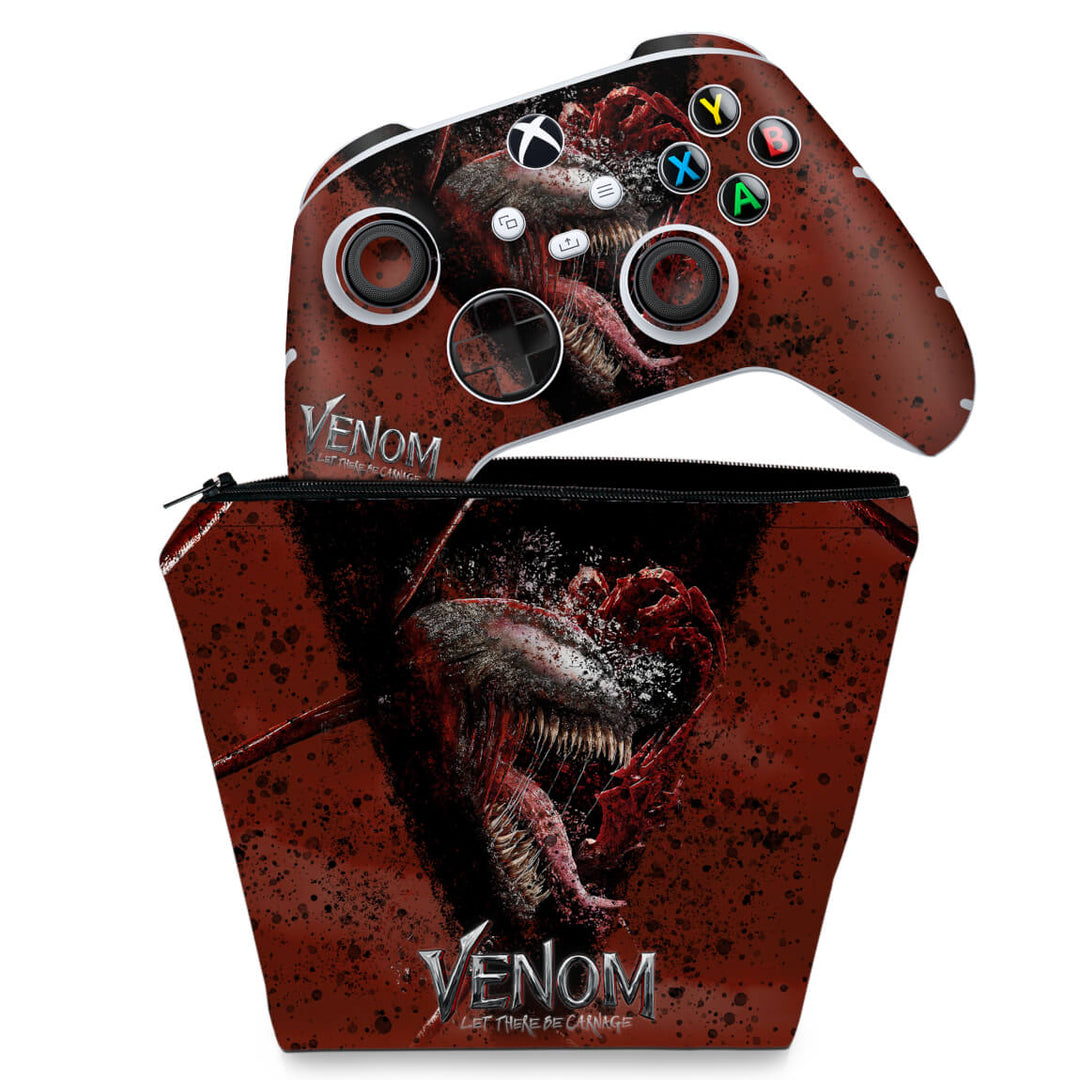 KIT Capa Case e Skin Anti-Rage Xbox Series S X Controle - Venom Tempo de Carnificina - Pop Arte Skins