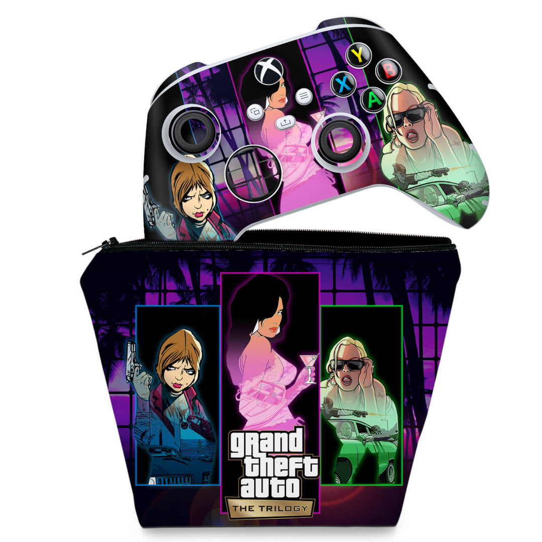 KIT Capa Case e Skin Anti-Rage Xbox Series S X Controle - GTA The Trilogy - Pop Arte Skins