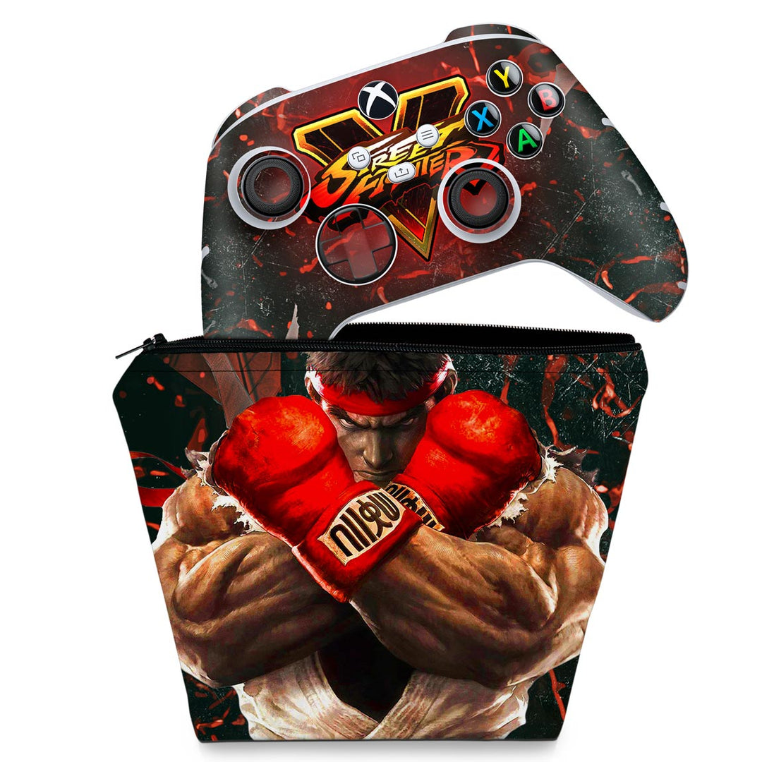 KIT Capa Case e Skin Anti-Rage Xbox Series S X Controle - Street Fighter V - Pop Arte Skins