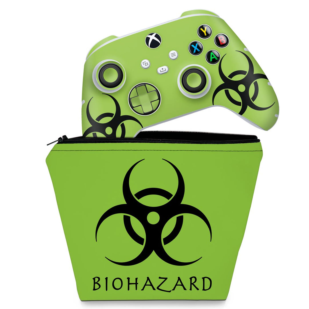 KIT Capa Case e Skin Anti-Rage Xbox Series S X Controle - Biohazard Radioativo - Pop Arte Skins