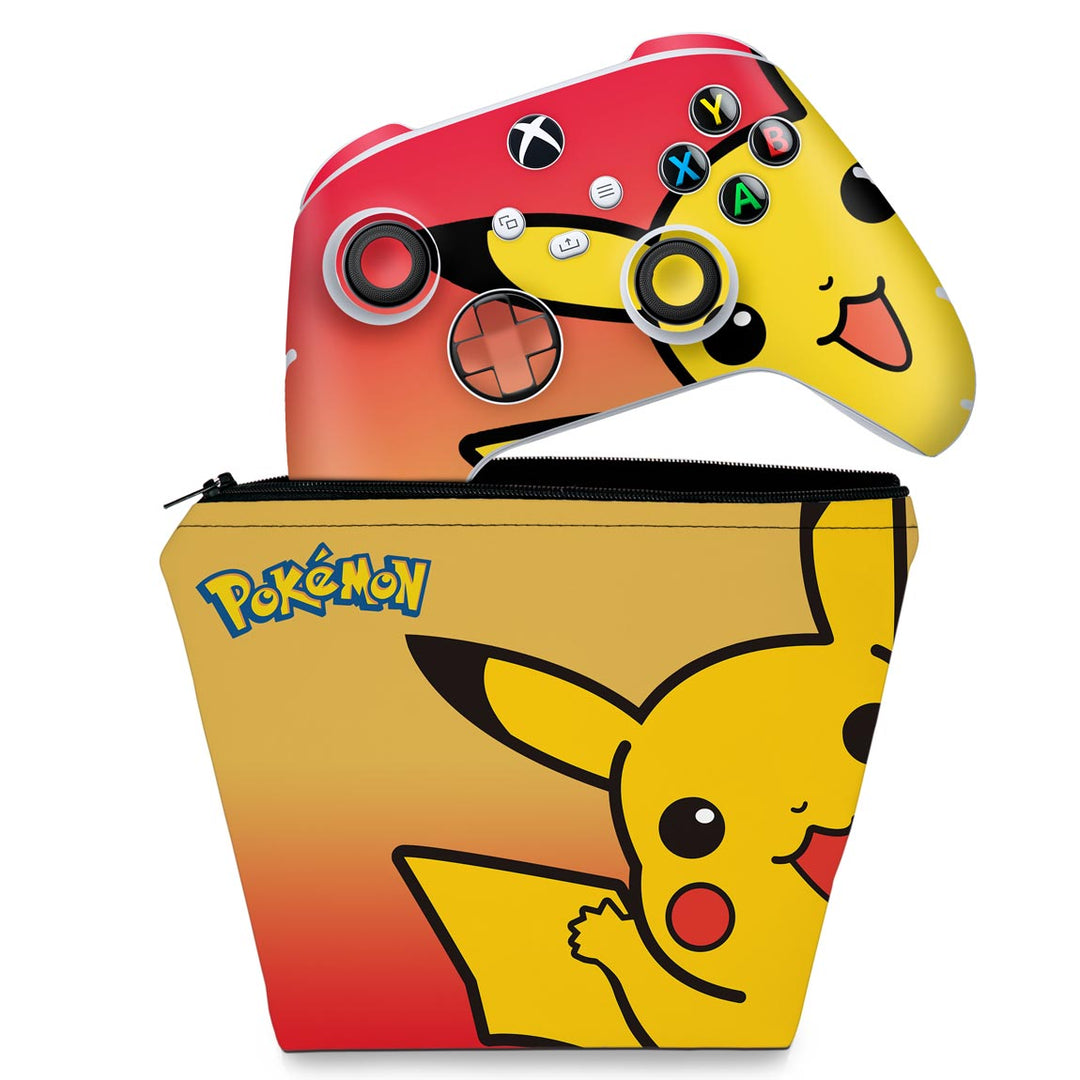KIT Capa Case e Skin Anti-Rage Xbox Series S X Controle - Pokemon Pikachu - Pop Arte Skins