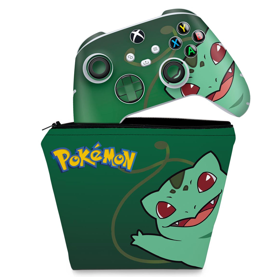 KIT Capa Case e Skin Anti-Rage Xbox Series S X Controle - Pokemon Bulbasaur - Pop Arte Skins