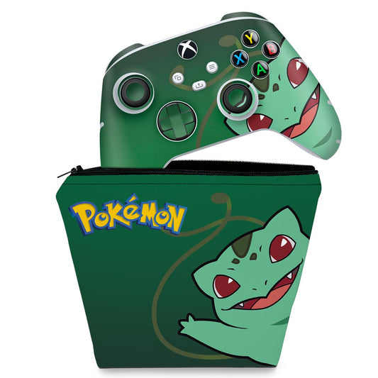 KIT Capa Case e Skin Anti-Rage Xbox Series S X Controle - Pokemon Bulbasaur