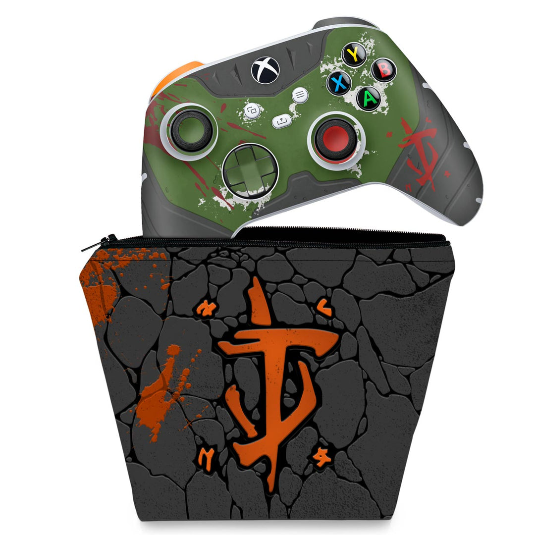 KIT Capa Case e Skin Anti-Rage Xbox Series S X Controle - Doom: The Dark Ages - Pop Arte Skins