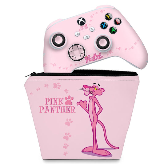 KIT Capa Case e Skin Anti-Rage Xbox Series S X Controle - Pantera Cor de Rosa