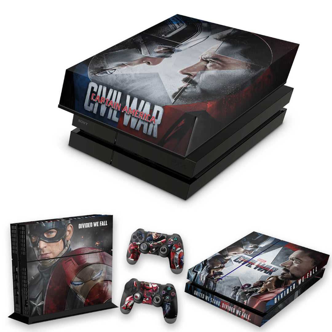 KIT Capa Anti Poeira e Skin Anti-Rage PS4 Fat - Capitão America - Guerra Civil - Pop Arte Skins