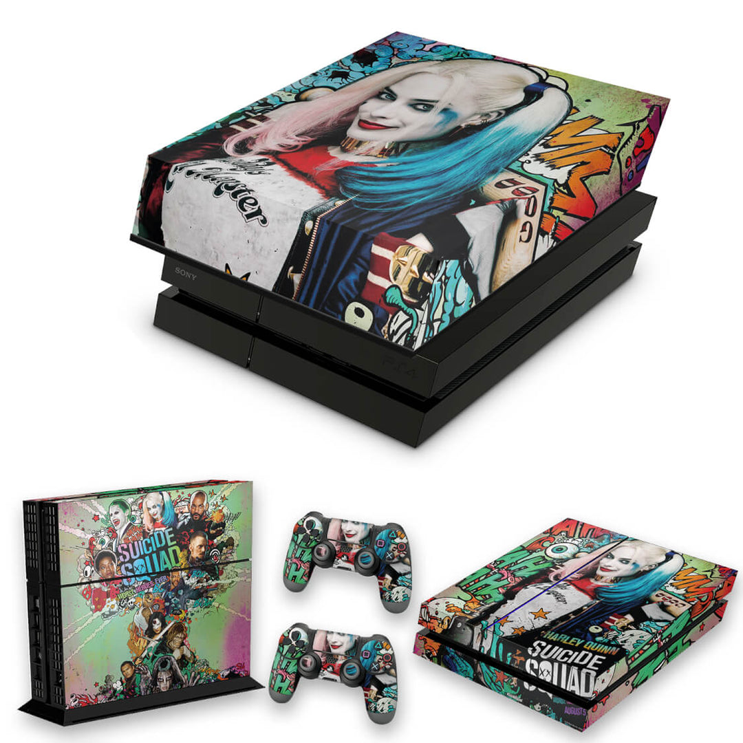 KIT Capa Anti Poeira e Skin Anti-Rage PS4 Fat - Esquadrão Suicida #A - Pop Arte Skins