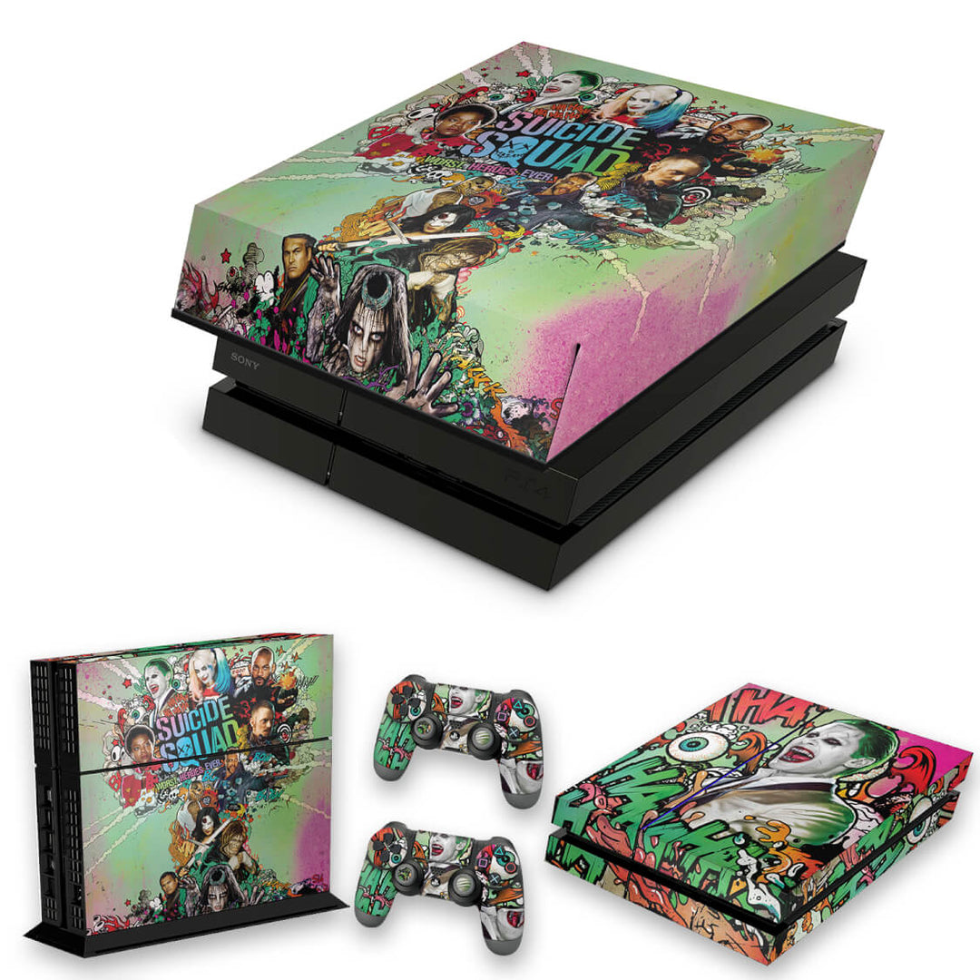 KIT Capa Anti Poeira e Skin Anti-Rage PS4 Fat - Esquadrão Suicida #B - Pop Arte Skins