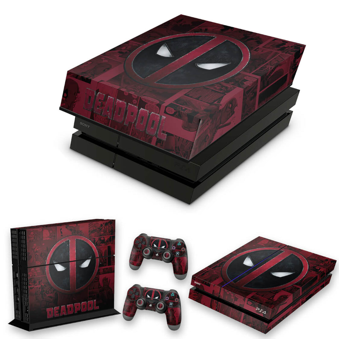 KIT Capa Anti Poeira e Skin Anti-Rage PS4 Fat - Deadpool Comics - Pop Arte Skins