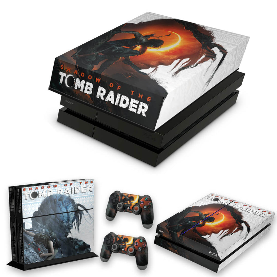 KIT Capa Anti Poeira e Skin Anti-Rage PS4 Fat - Shadow Of The Tomb Raider - Pop Arte Skins