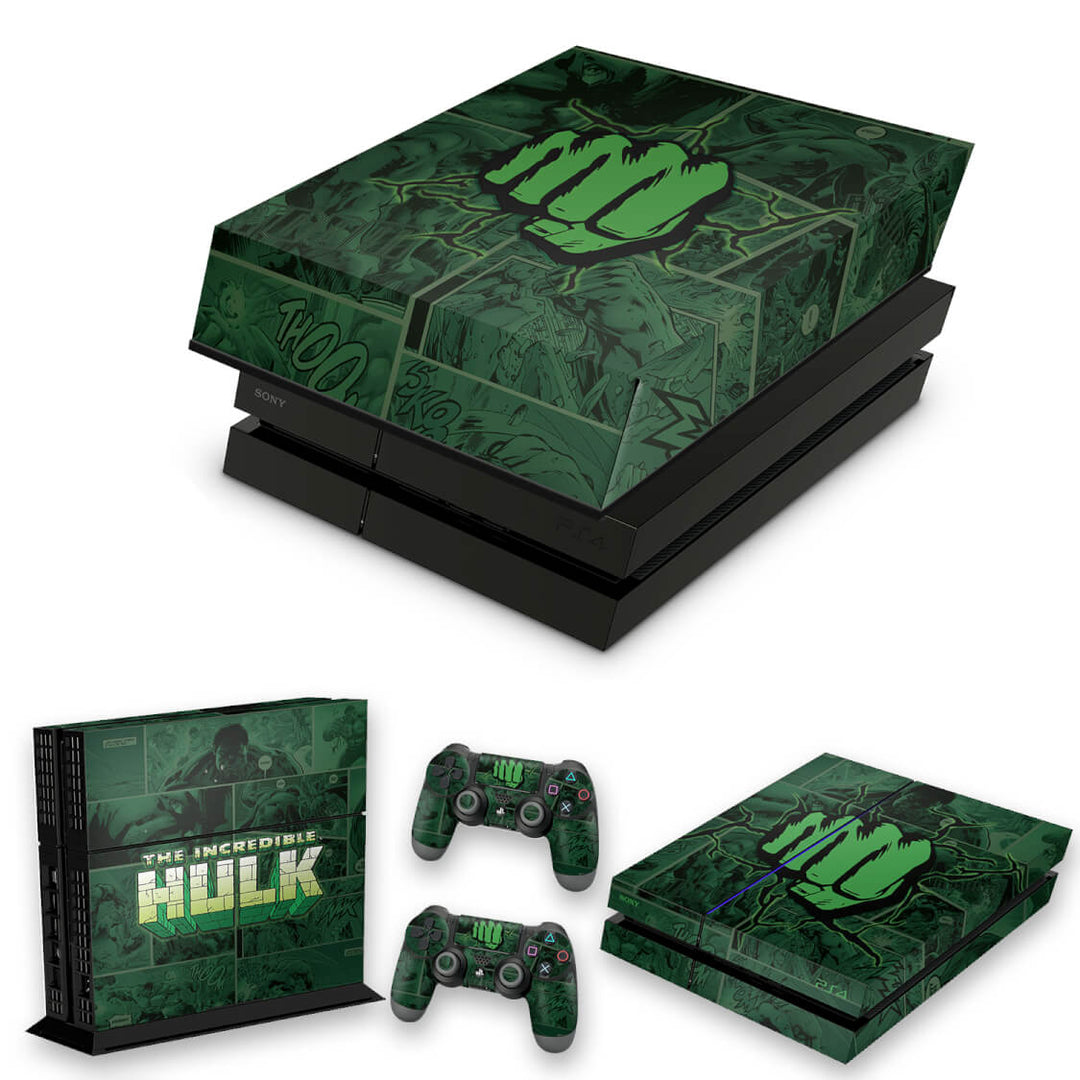 KIT Capa Anti Poeira e Skin Anti-Rage PS4 Fat - Hulk Comics - Pop Arte Skins