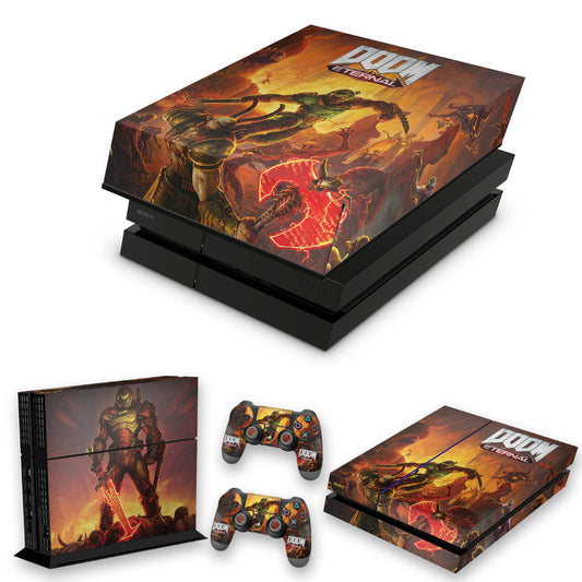 KIT Capa Anti Poeira e Skin Anti-Rage PS4 Fat - Doom Eternal